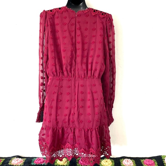 LULUS Lust or Love Wine Red Embroidered Lace Long Sleeve Mini Dress - Picture 9 of 15